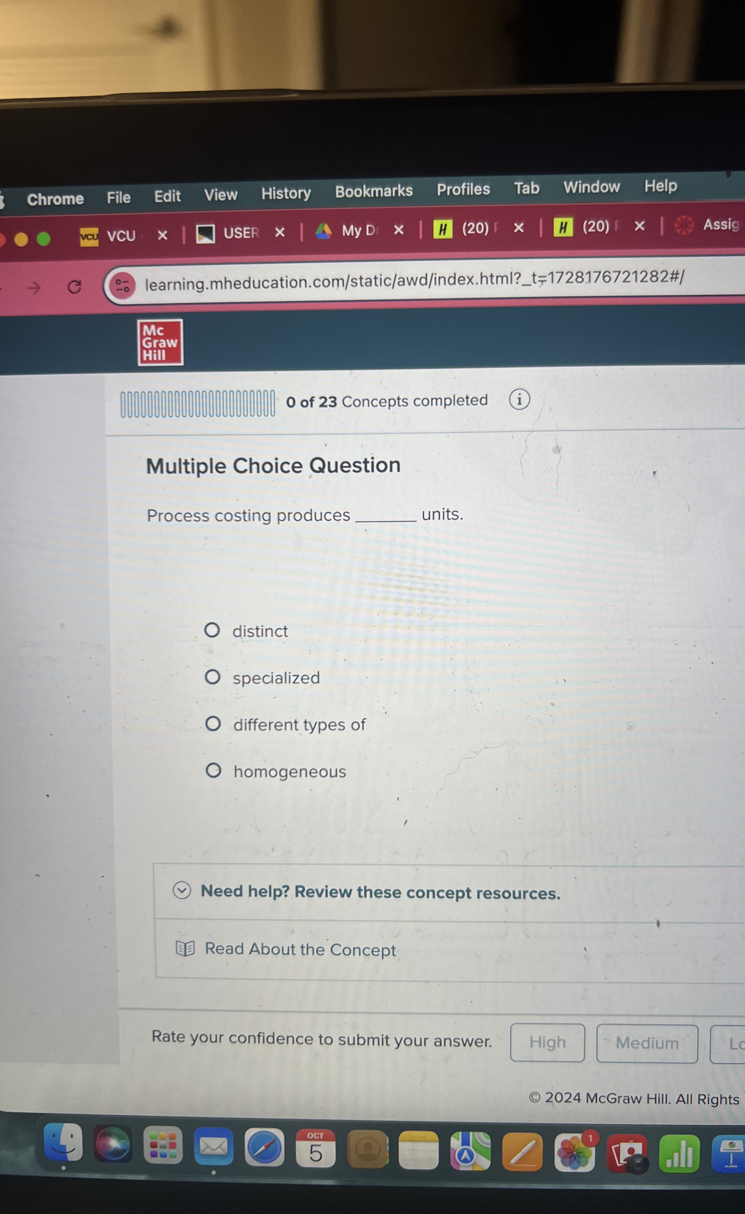  Multiple Choice Question Process costing produces units. distinct specialized different types