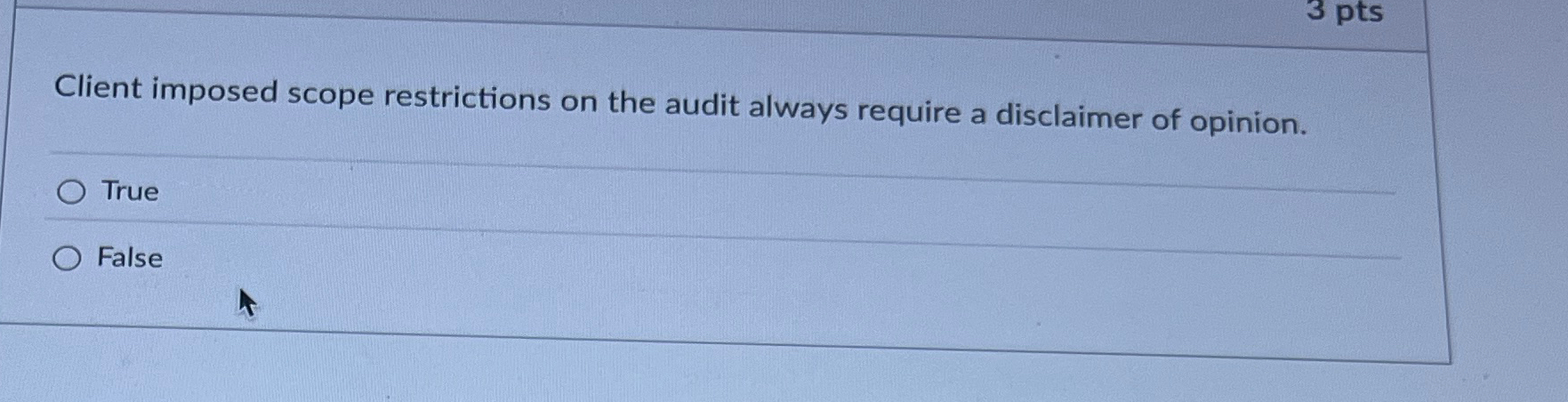  Client imposed scope restrictions on the audit always require a disclaimer