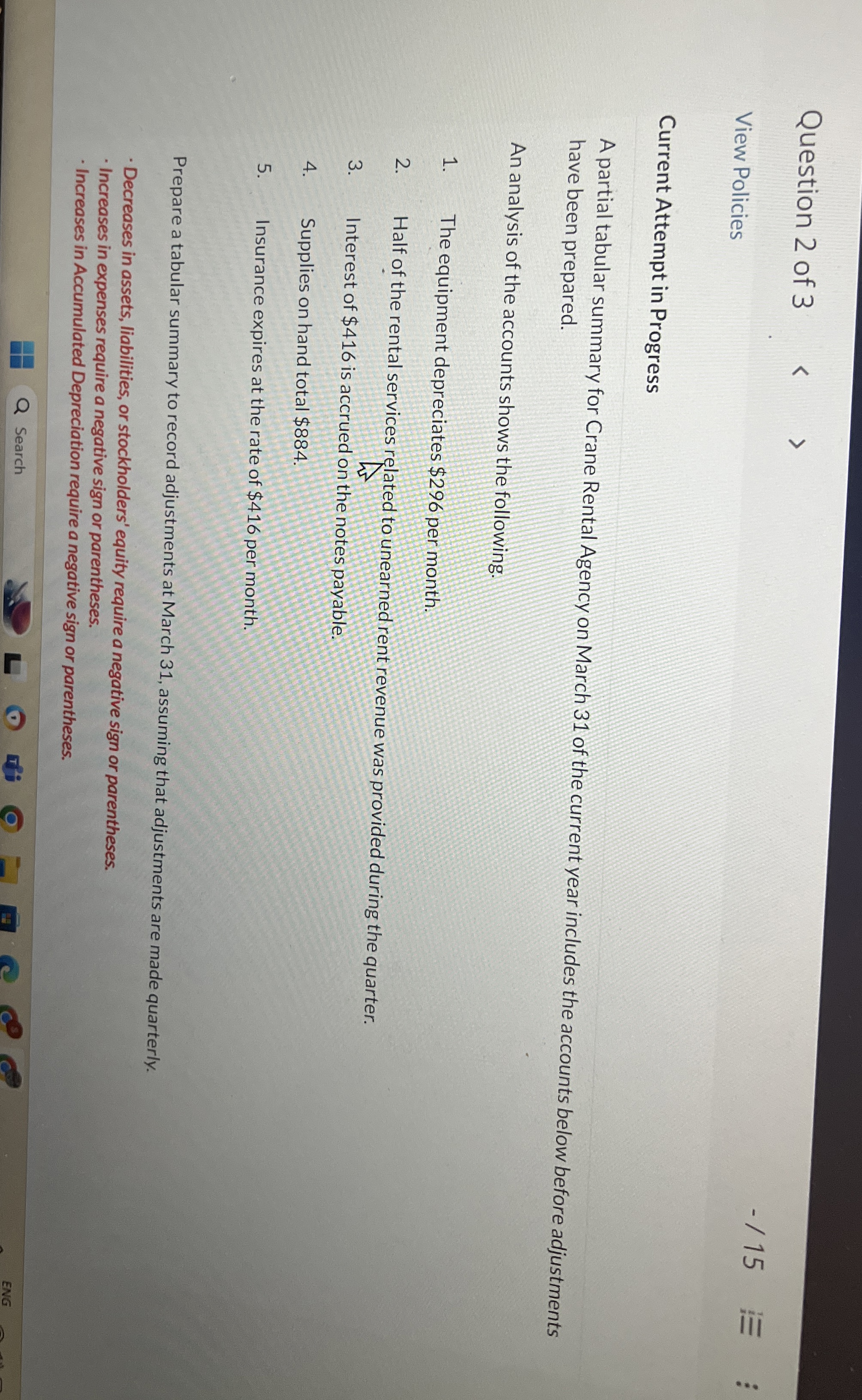  Current Attempt in Progress A partial tabular summary for Crane Rental