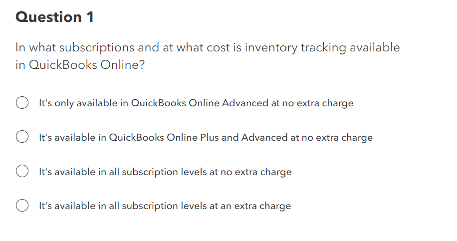  Question 1 In what subscriptions and at what cost is inventory