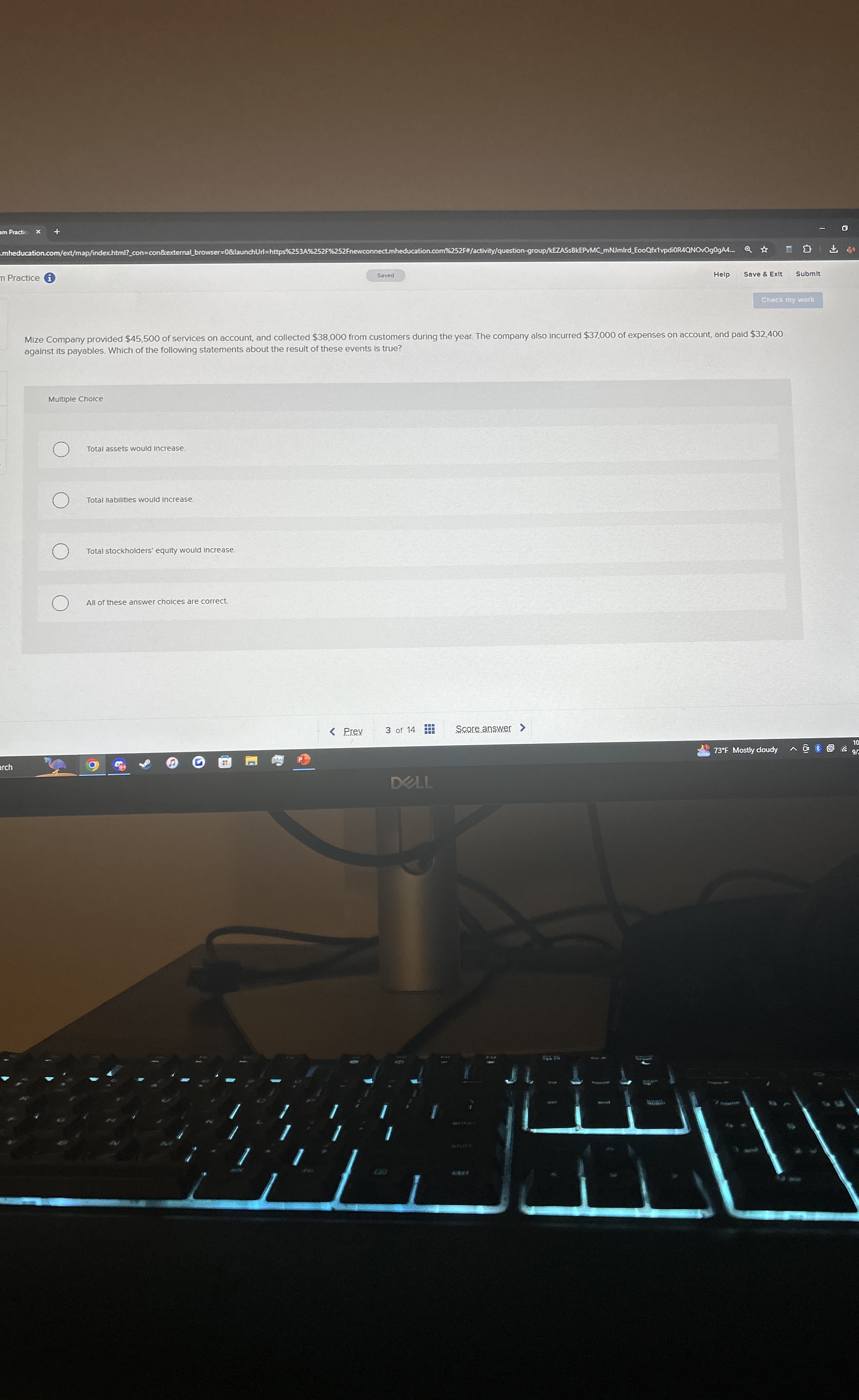  Mize Company provided $45,500 of services on account, and collected $38,000