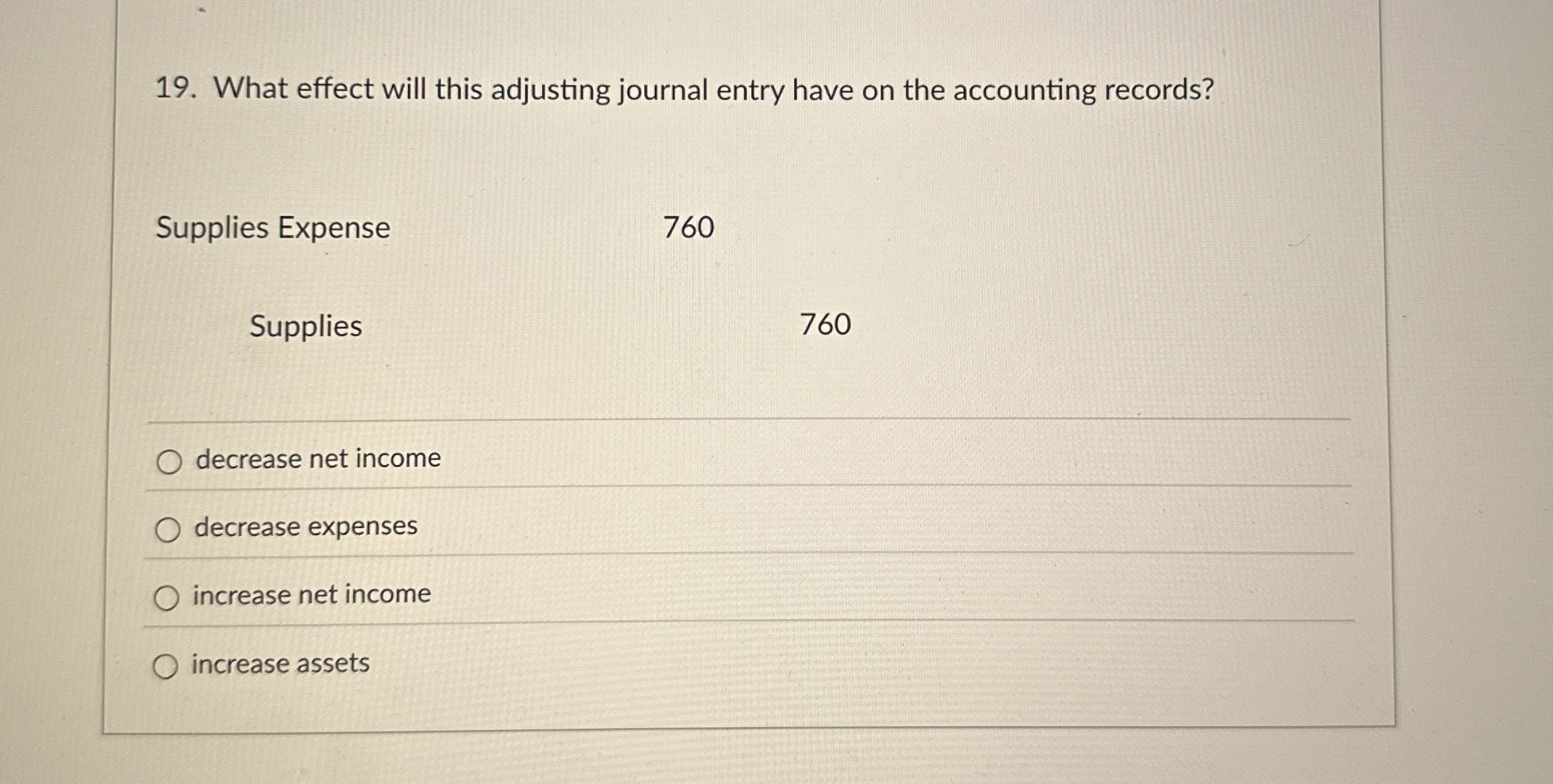  What effect will this adjusting journal entry have on the accounting