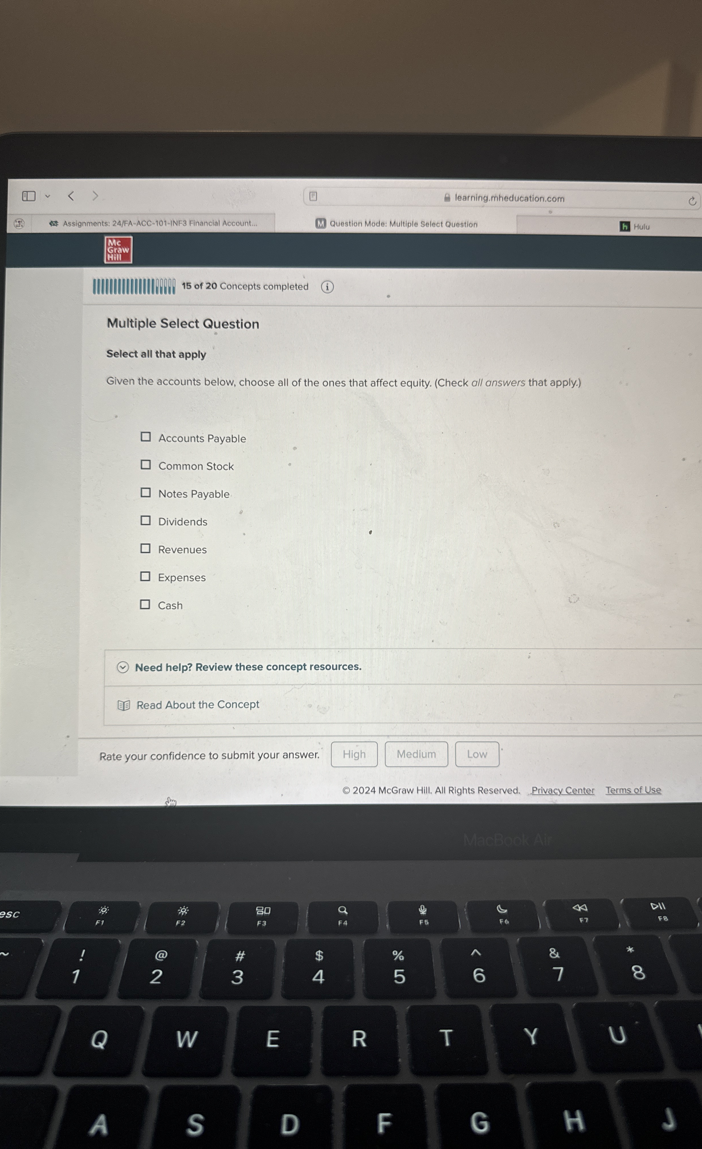  Multiple Select Question Select all that apply Given the accounts below,