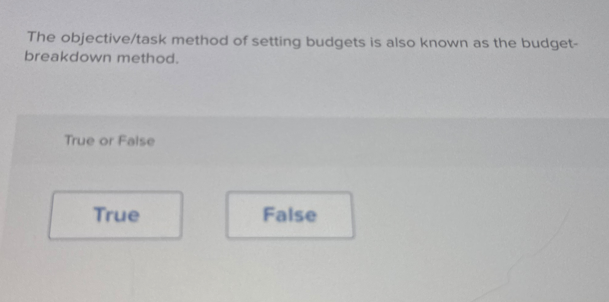  The objective/task method of setting budgets is also known as the