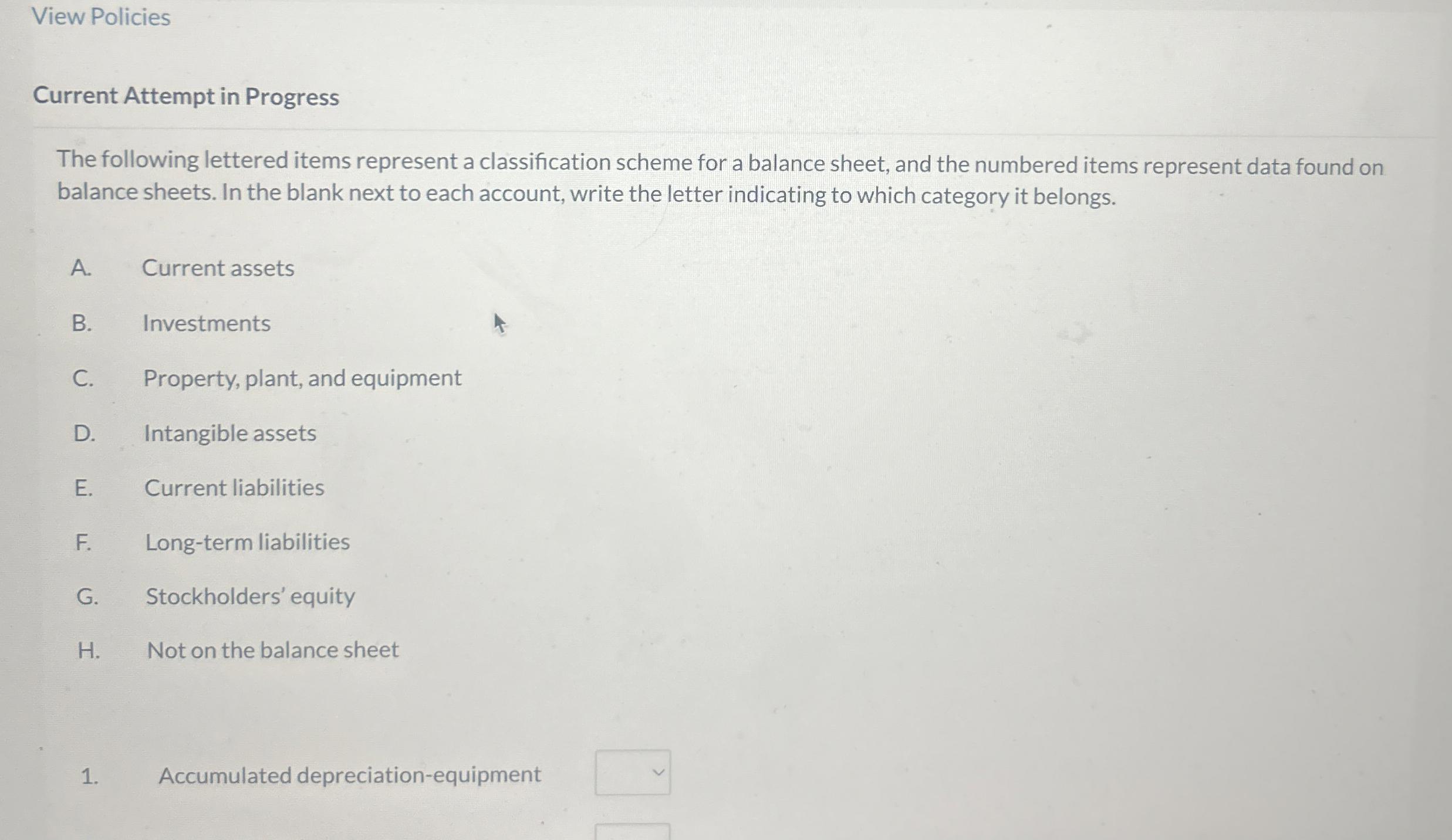  Current Attempt in Progress The following lettered items represent a classification