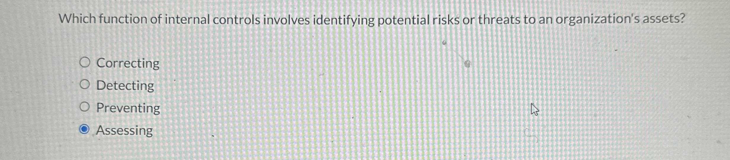 Which function of internal controls involves identifying potential risks or threats