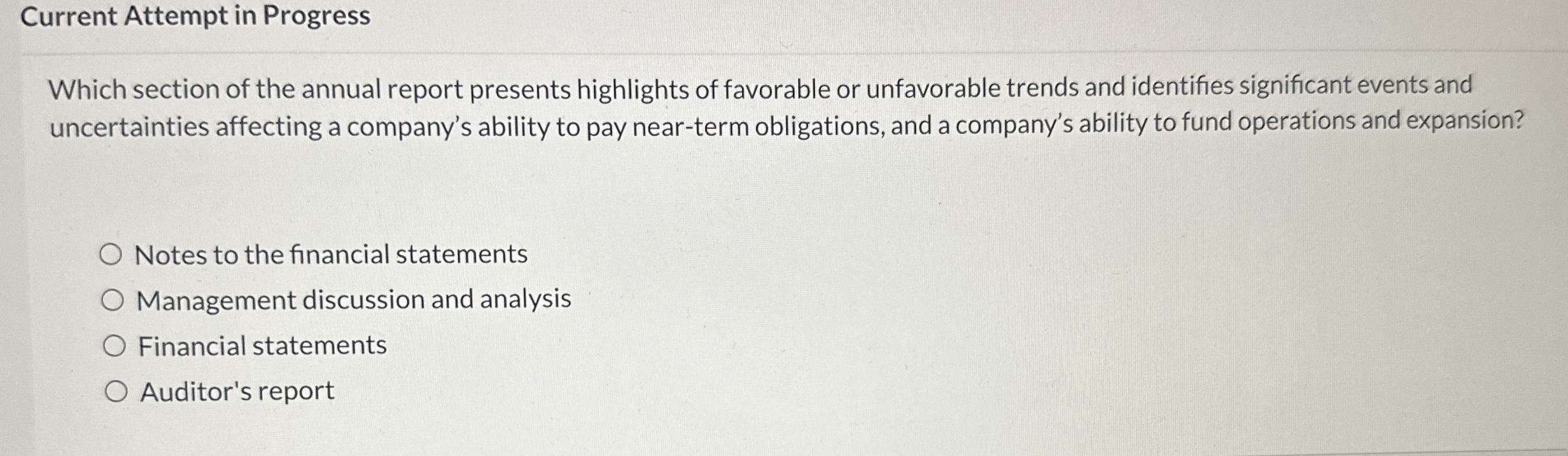  Current Attempt in Progress Which section of the annual report presents