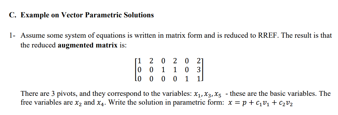 C. Example on Vector Parametric Solutions 1- Assume some system of