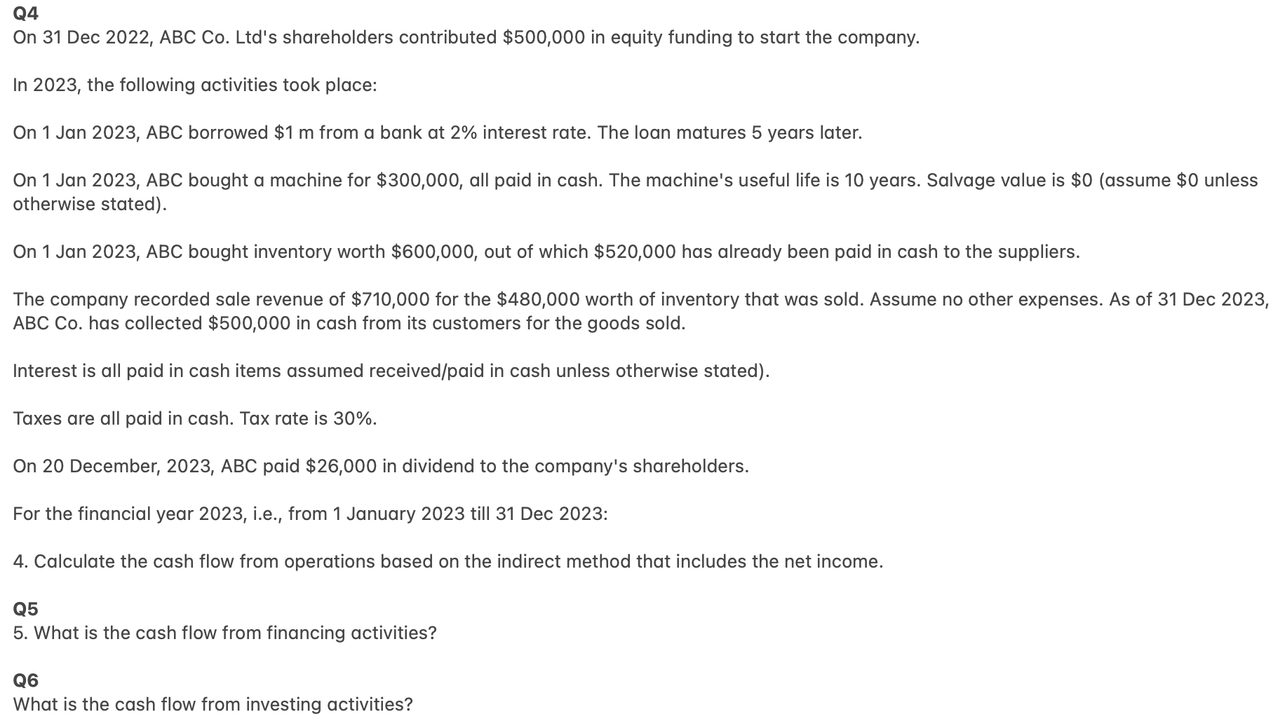  Q4 On 31 Dec 2022, ABC Co. Ltd's shareholders contributed $500,000