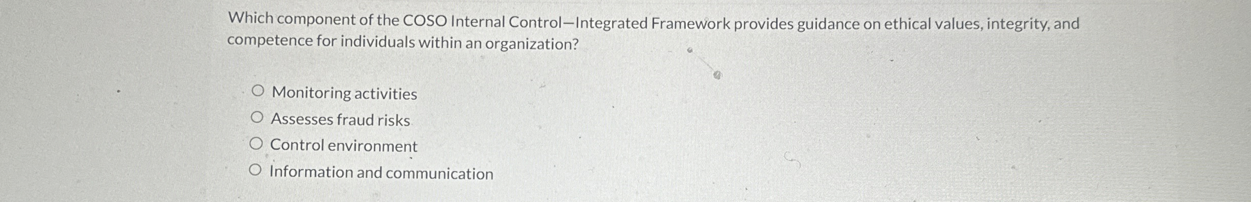  Which component of the COSO Internal Control-Integrated Framework provides guidance on
