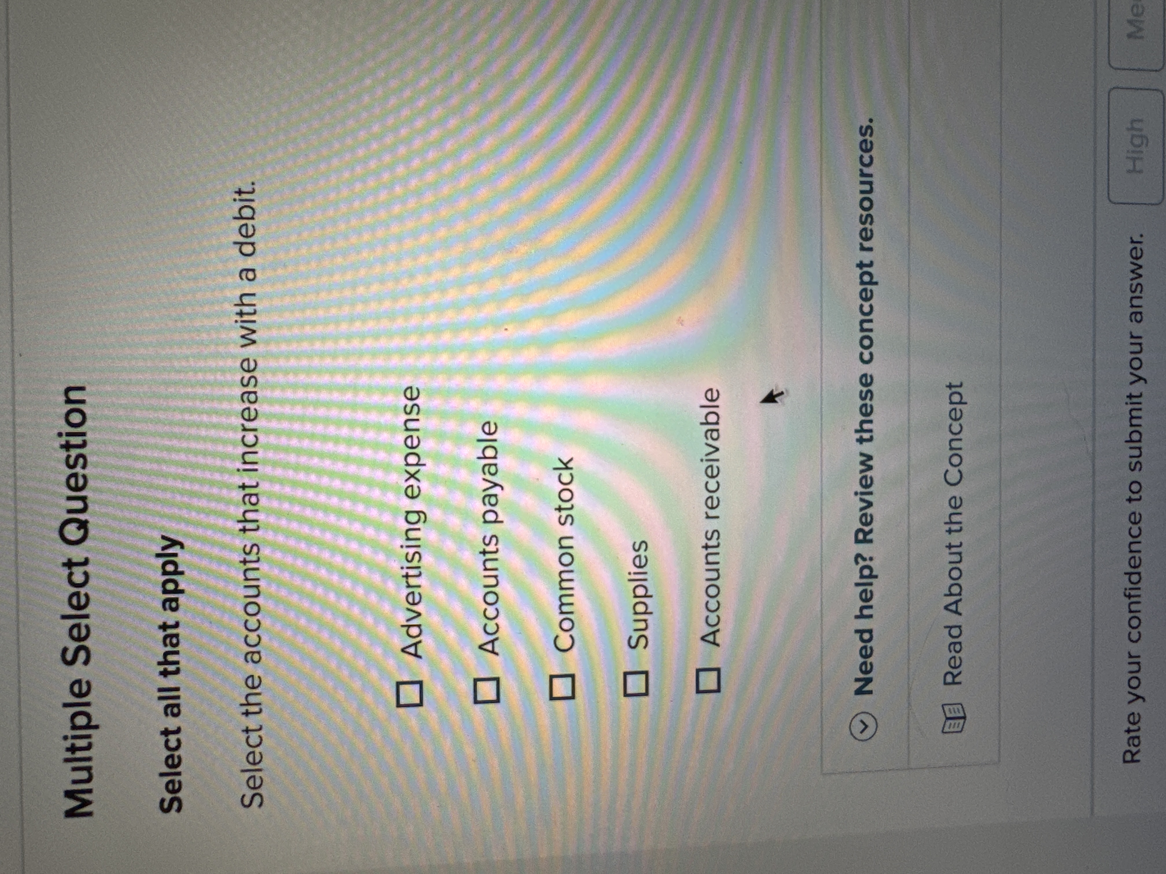  Multiple Select Question Select all that apply Select the accounts that