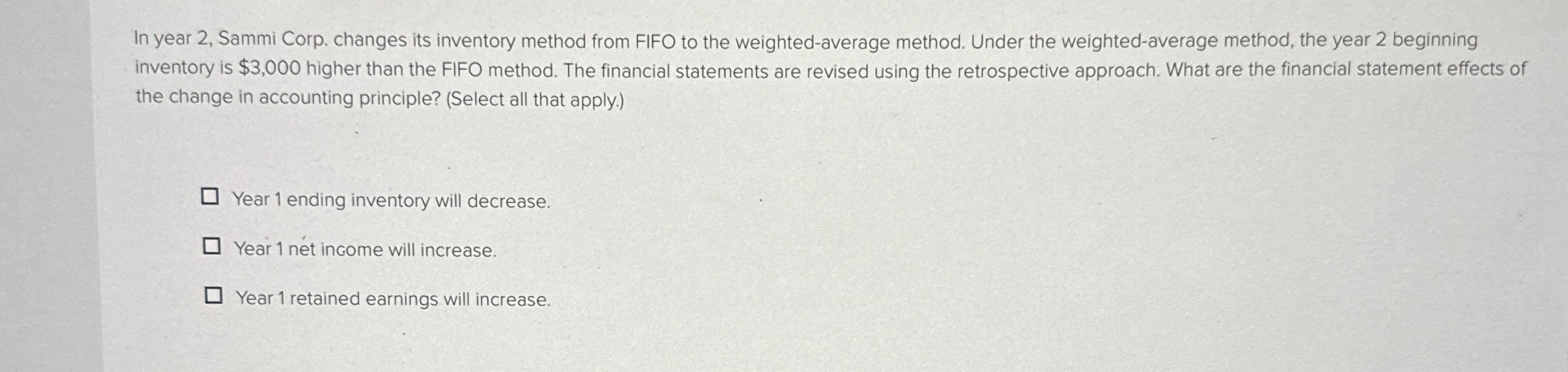  In year 2, Sammi Corp. changes its inventory method from FIFO