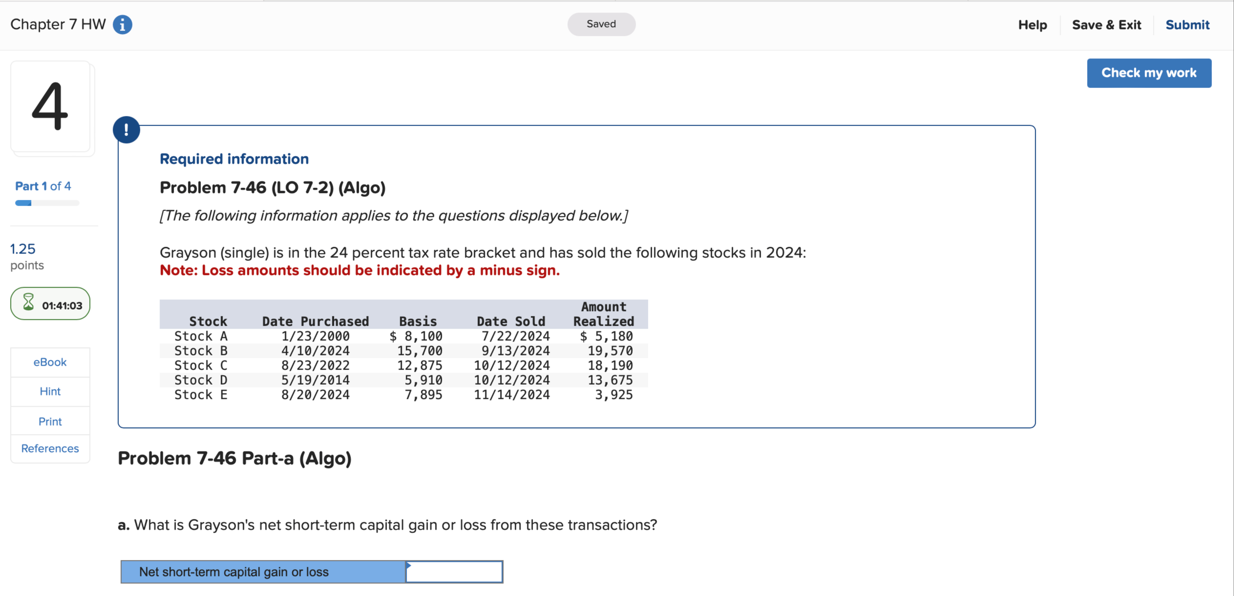  Problem 7-46(LO 7-2)(Algo) Skip to question [The following information applies to