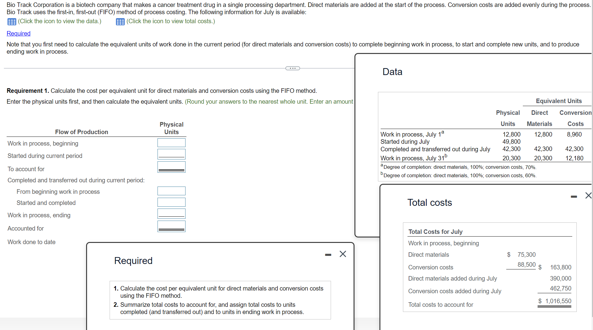  Bio Track uses the first-in, first-out (FIFO) method of process costing.