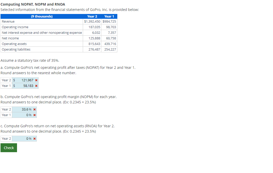  Type or paste question here Computing NOPAT, NOPM and RNOA Selected