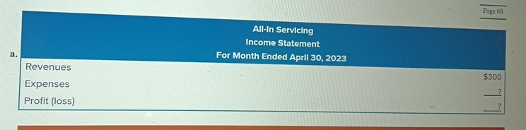  All-In Servicing Income Statement a. For Month Ended April 30,2023 Revenues