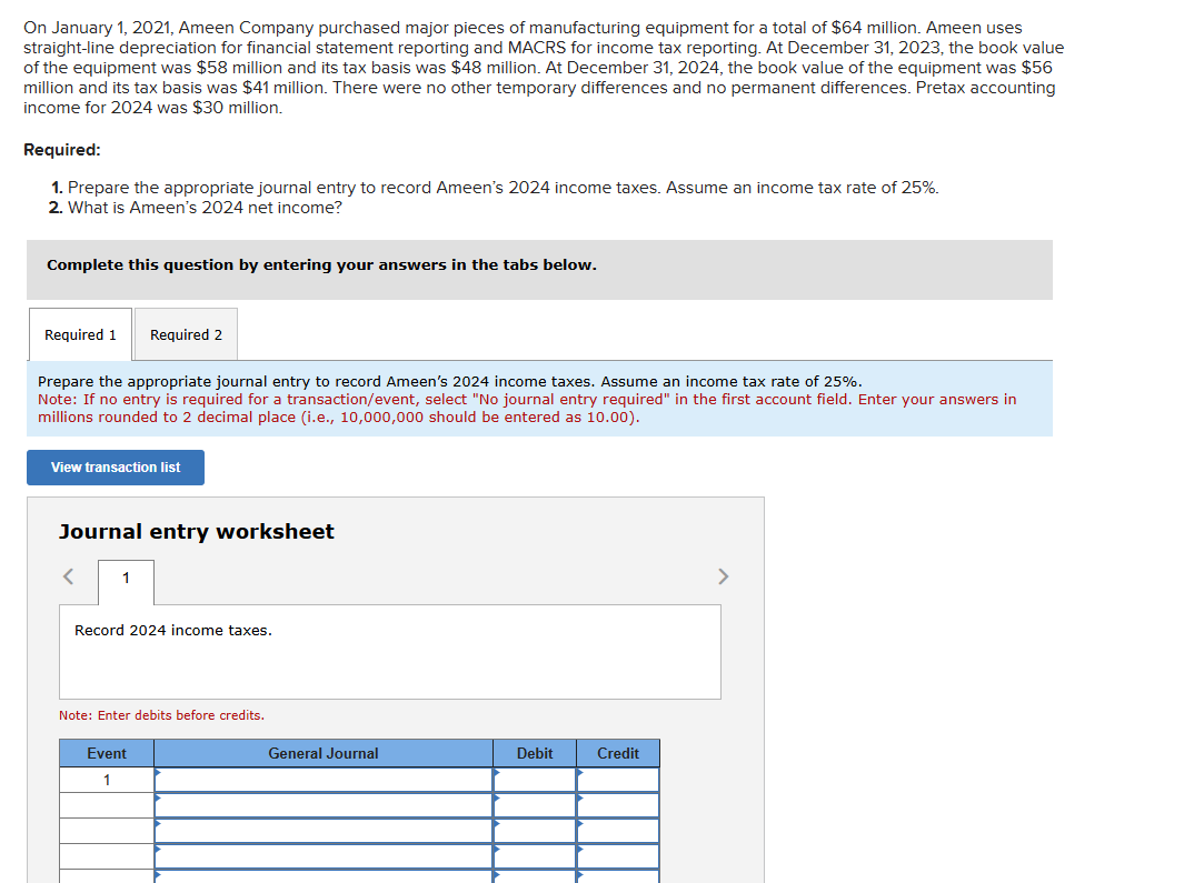  On January 1,2021, Ameen Company purchased major pieces of manufacturing equipment