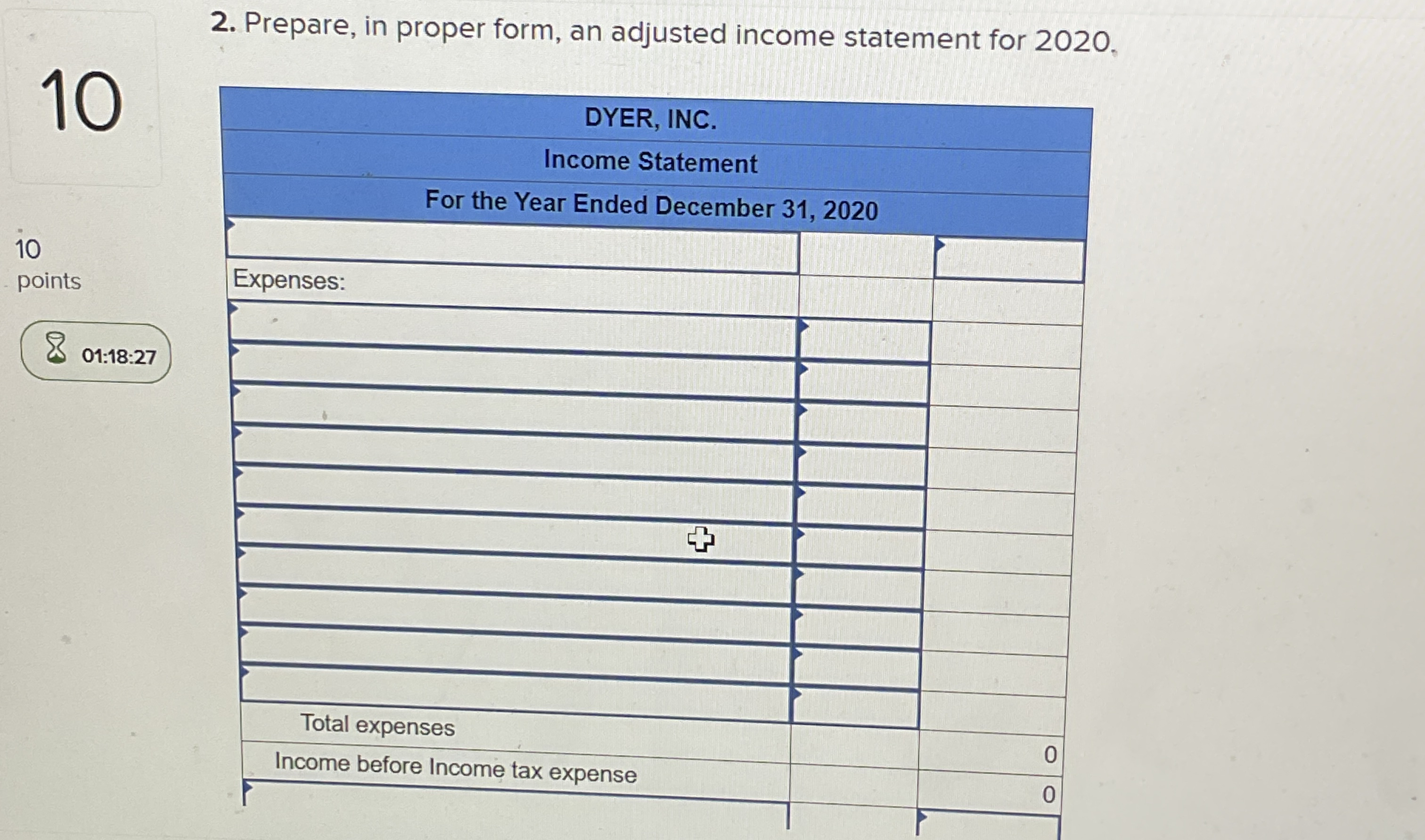  On December 31,2020, Dyer Inc. completed its first year of operations.