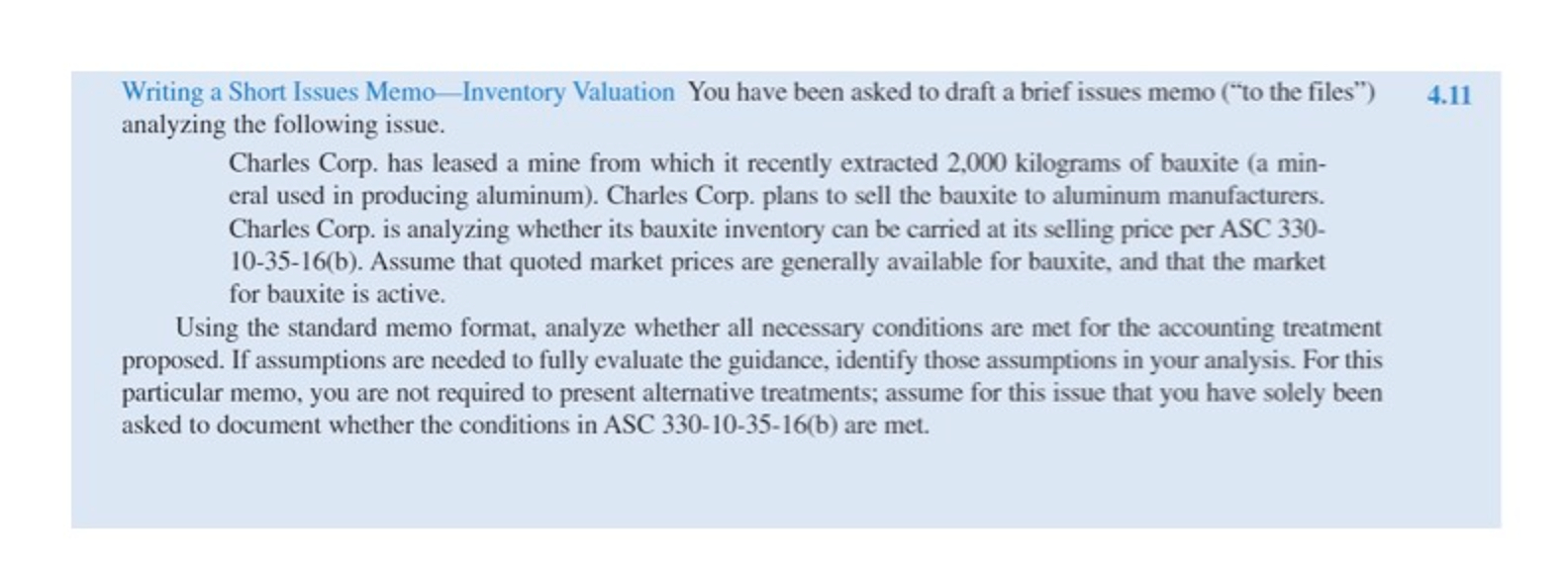 Writing a Short Issues Memo-Inventory Valuation You have been asked to