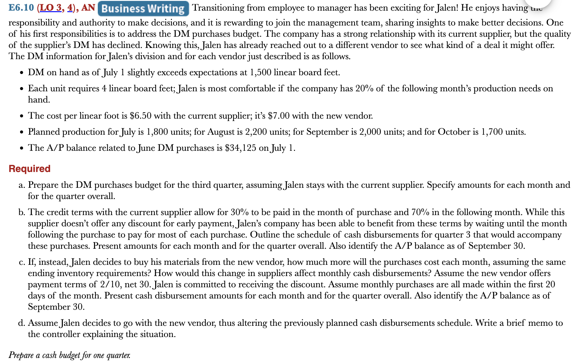  E6.10(LO 3,, AN Business Writing Transitioning from employee to manager has