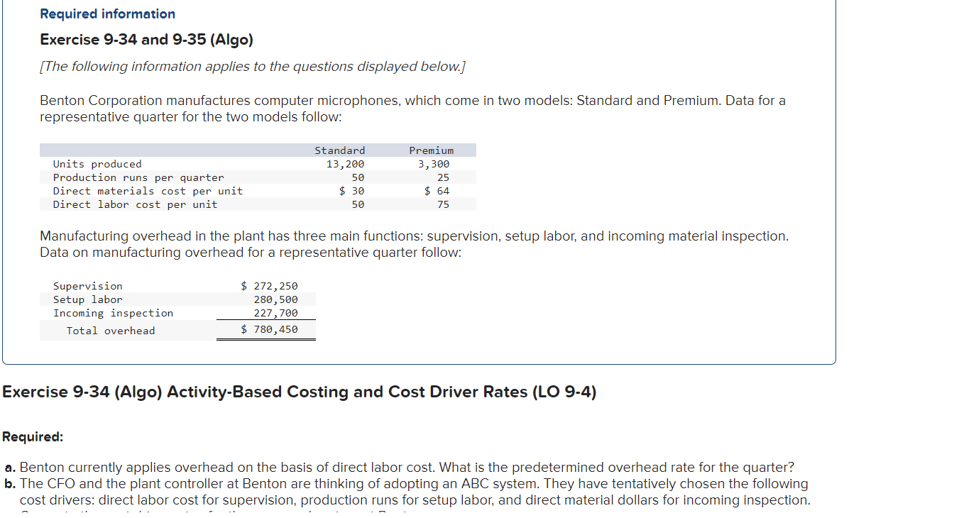  Required information Exercise 9-34 and 9-35(Algo) [The following information applies to