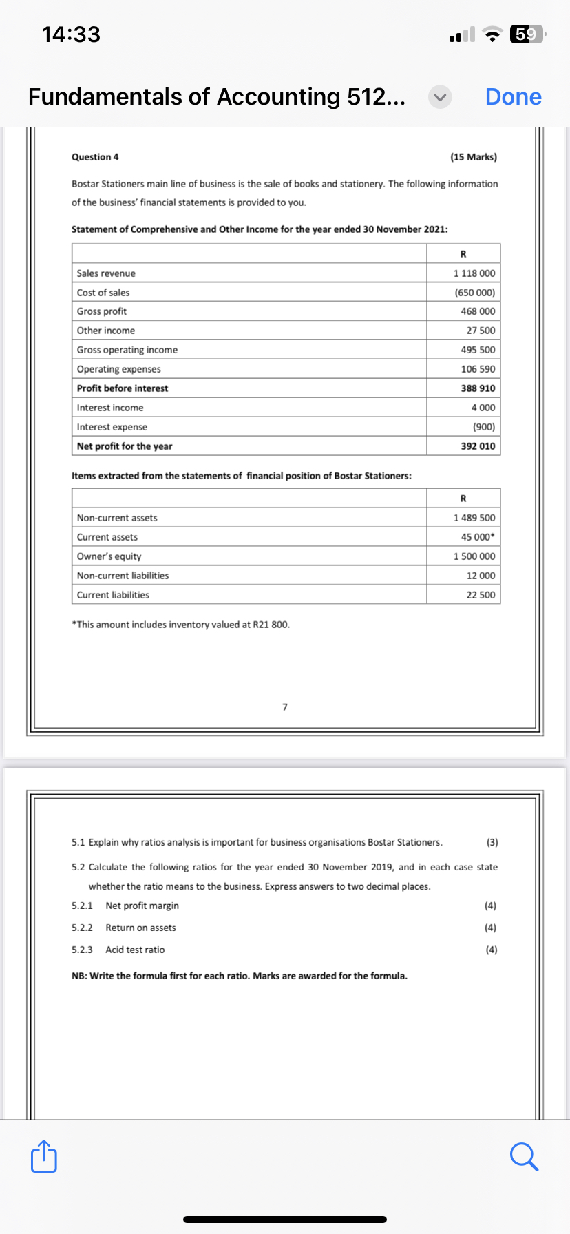  Question 4 (15 Marks) Bostar Stationers main line of business is