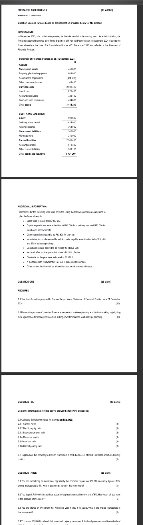  Answer ALL questions. Question One and Two are based on the