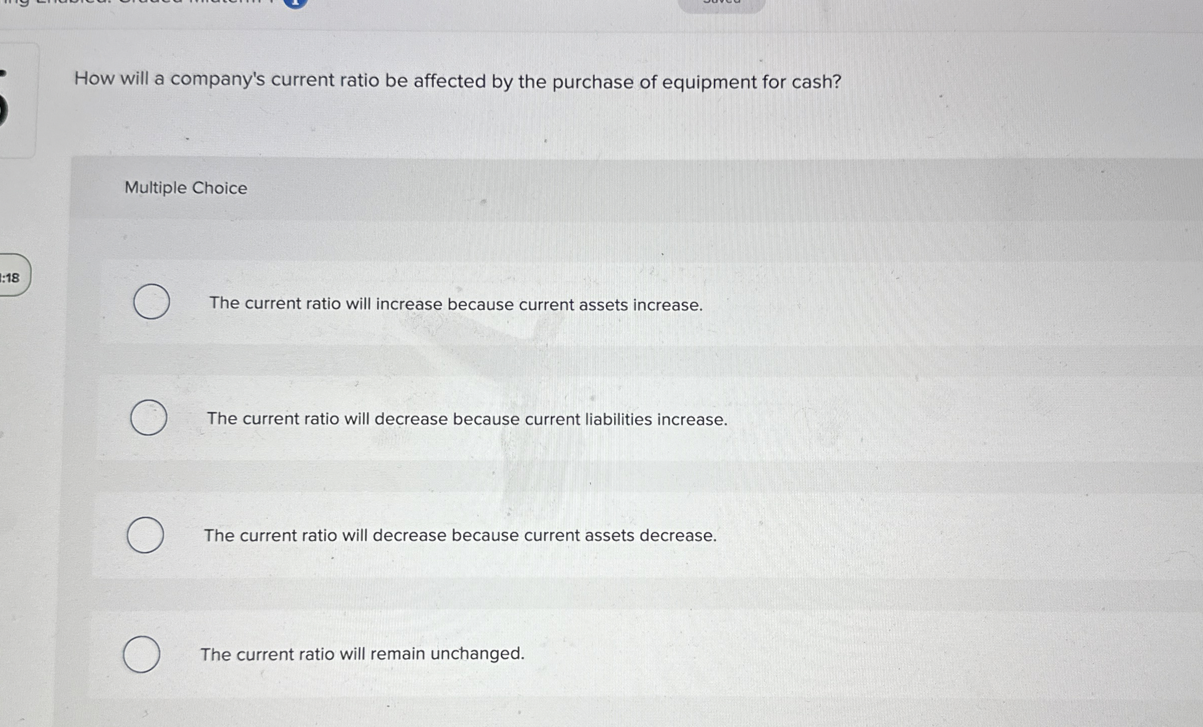  How will a company's current ratio be affected by the purchase