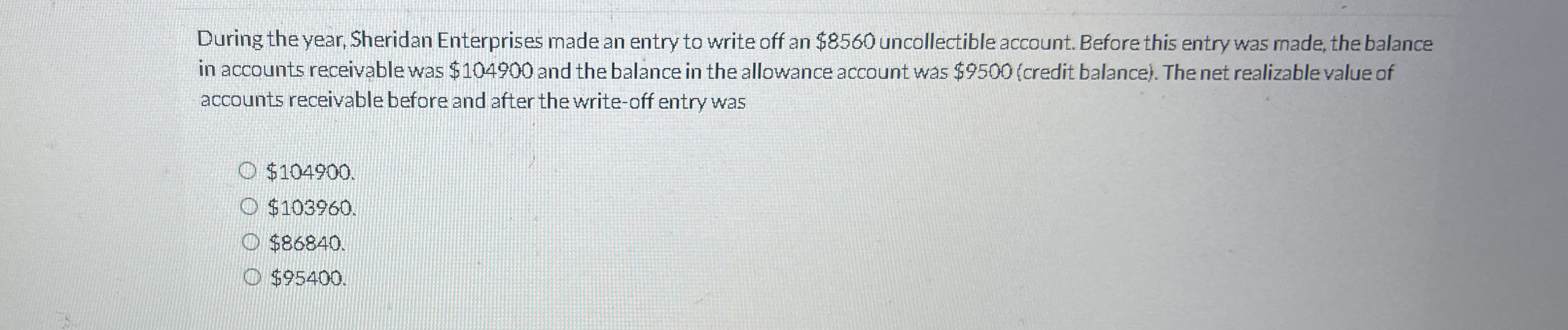  During the year, Sheridan Enterprises made an entry to write off