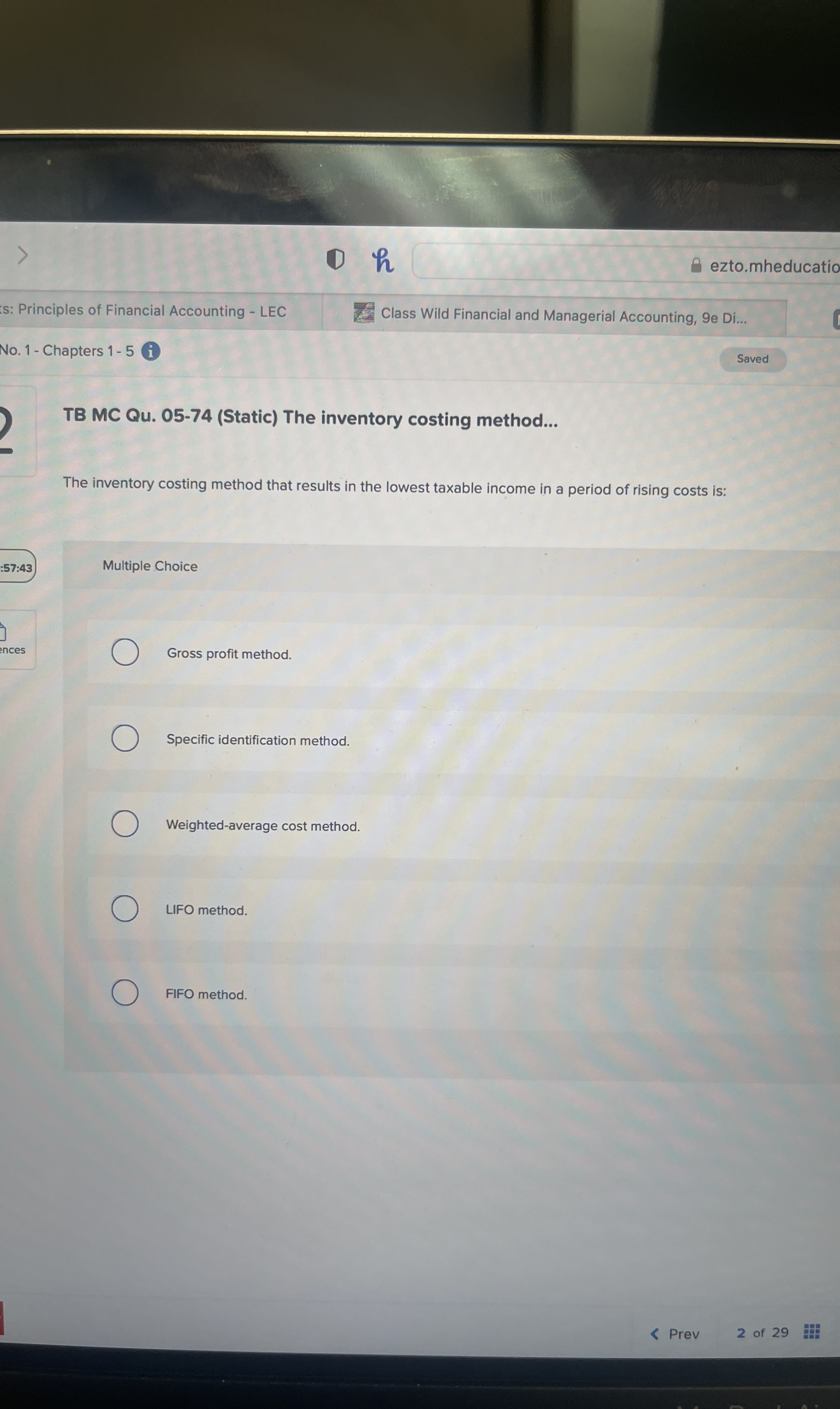  TB MC Qu.05-74(Static) The inventory costing method... The inventory costing method