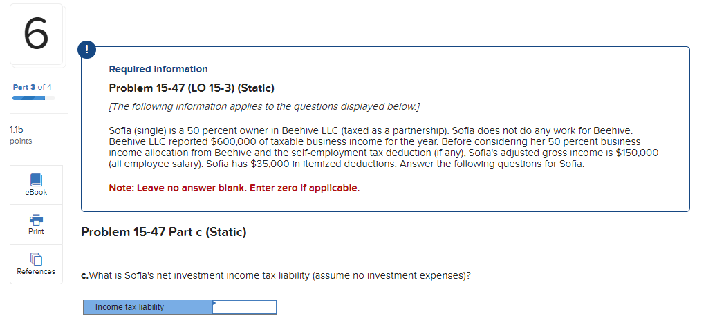  ! Required Information Problem 15-47(LO 15-3)(Static) [The following information applles to