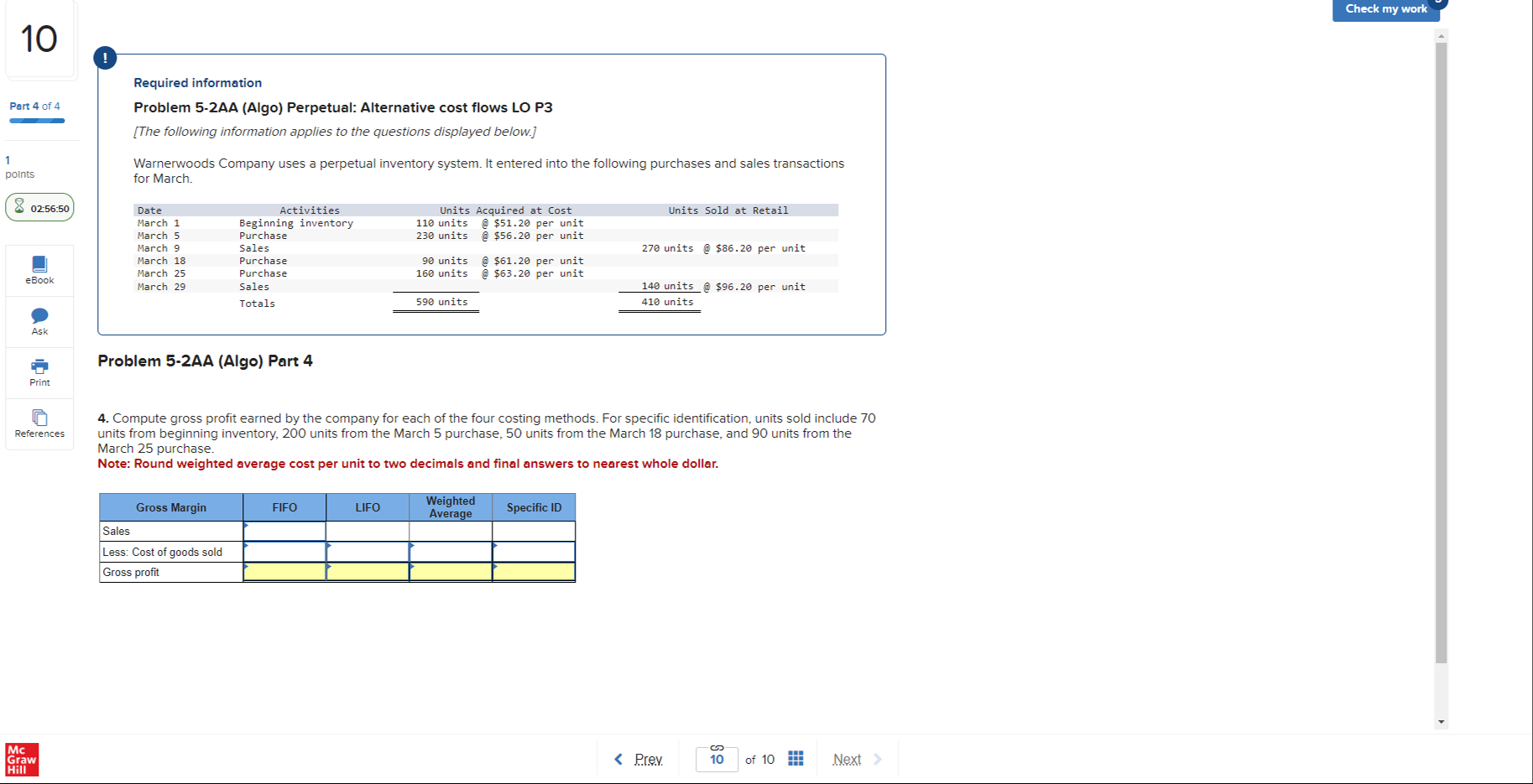  Required information Problem 5-2AA (Algo) Perpetual: Alternative cost flows LO P3