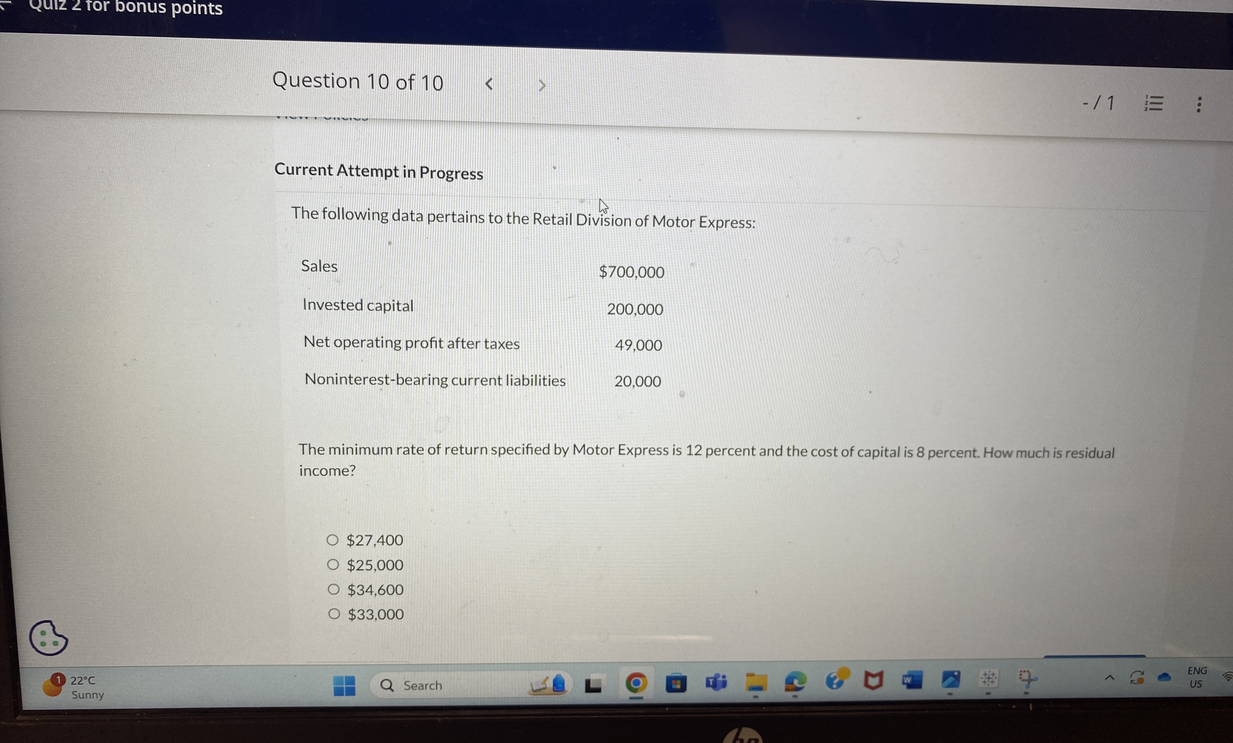  Current Attempt in Progress The following data pertains to the Retail