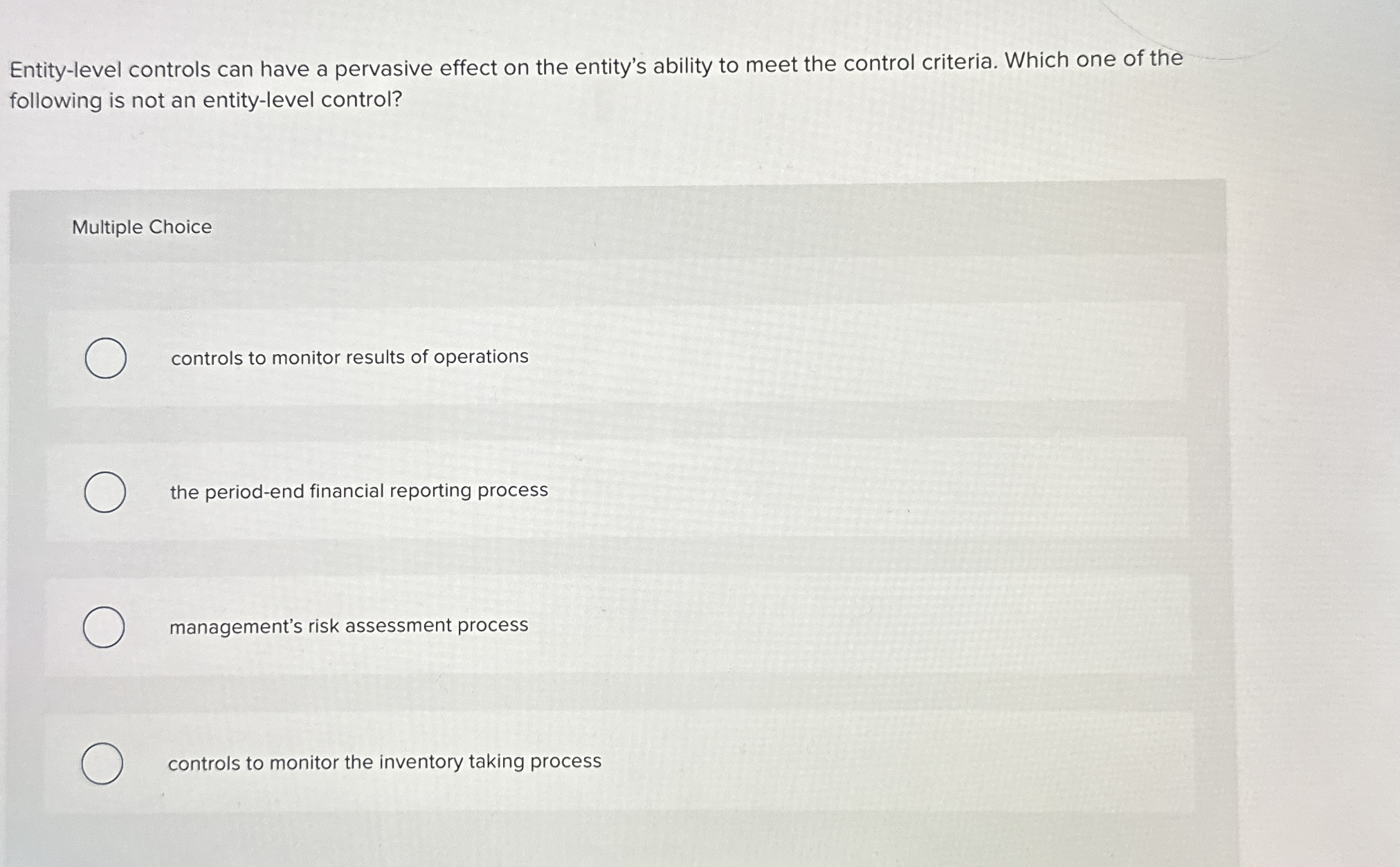  Entity-level controls can have a pervasive effect on the entity's ability