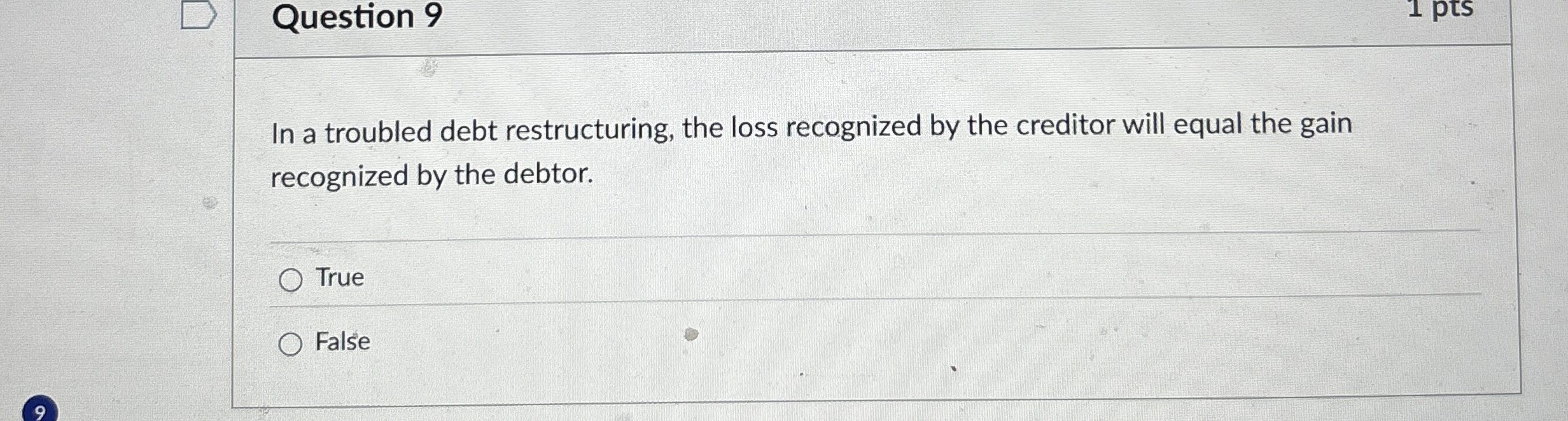  Question 9 In a troubled debt restructuring, the loss recognized by