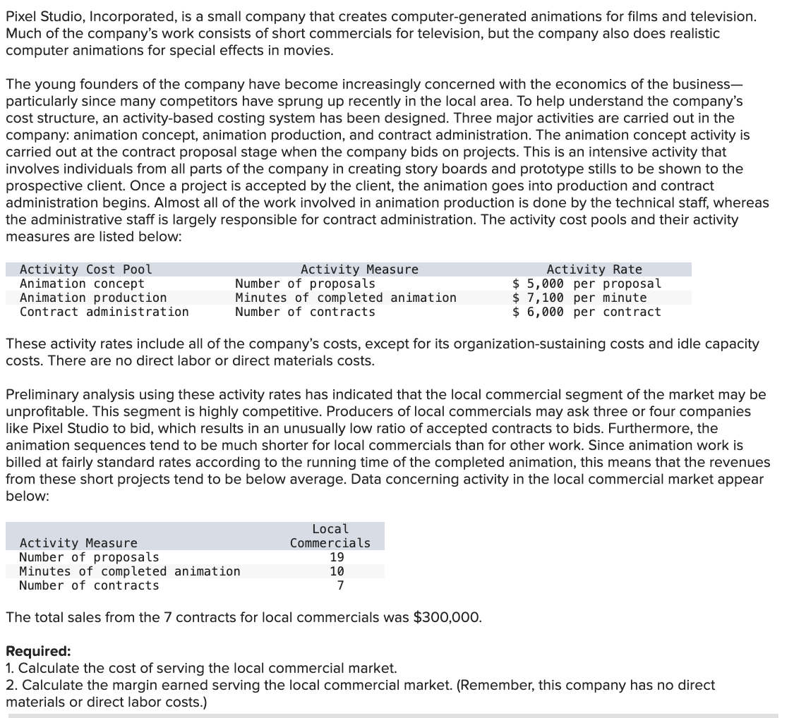  Pixel Studio, Incorporated, is a small company that creates computer-generated animations