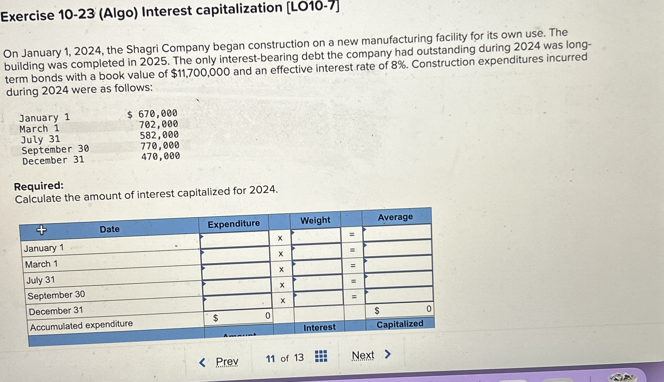  Exercise 10-23(Algo) Interest capitalization [LO10-7] On January 1,2024, the Shagri Company