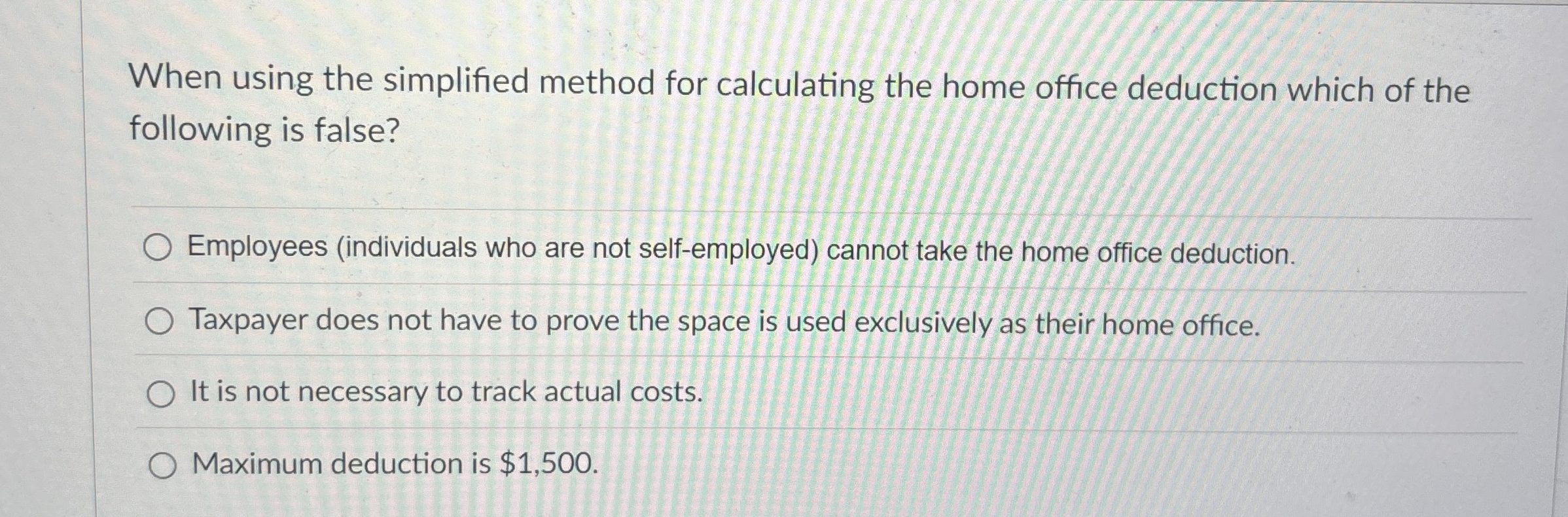  When using the simplified method for calculating the home office deduction