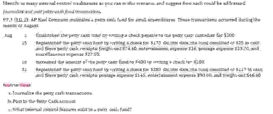  Identify as many internal control weaknesses as you can in this