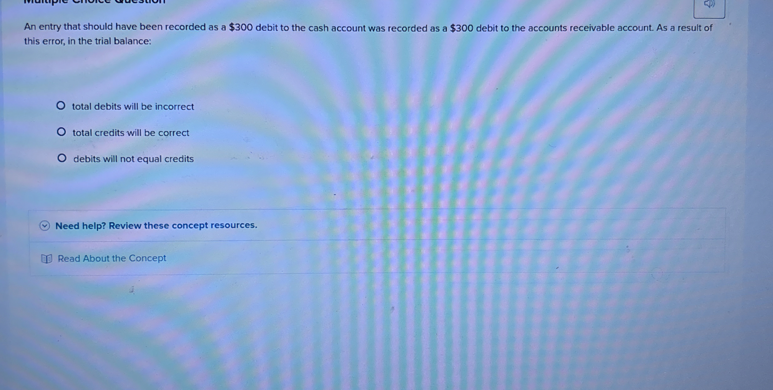  An entry that should have been recorded as a $300 debit