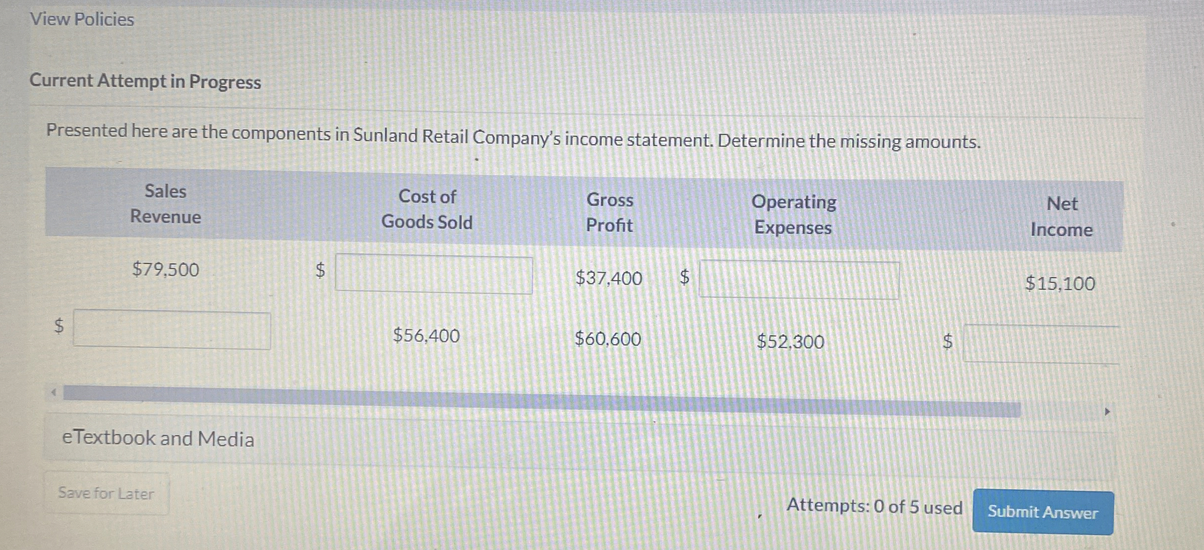 View Policies Current Attempt in Progress Presented here are the components