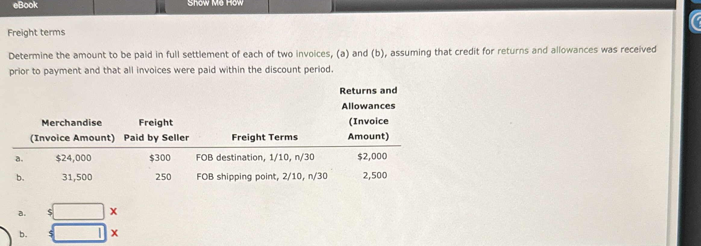  eBook Show me How Freight terms Determine the amount to be