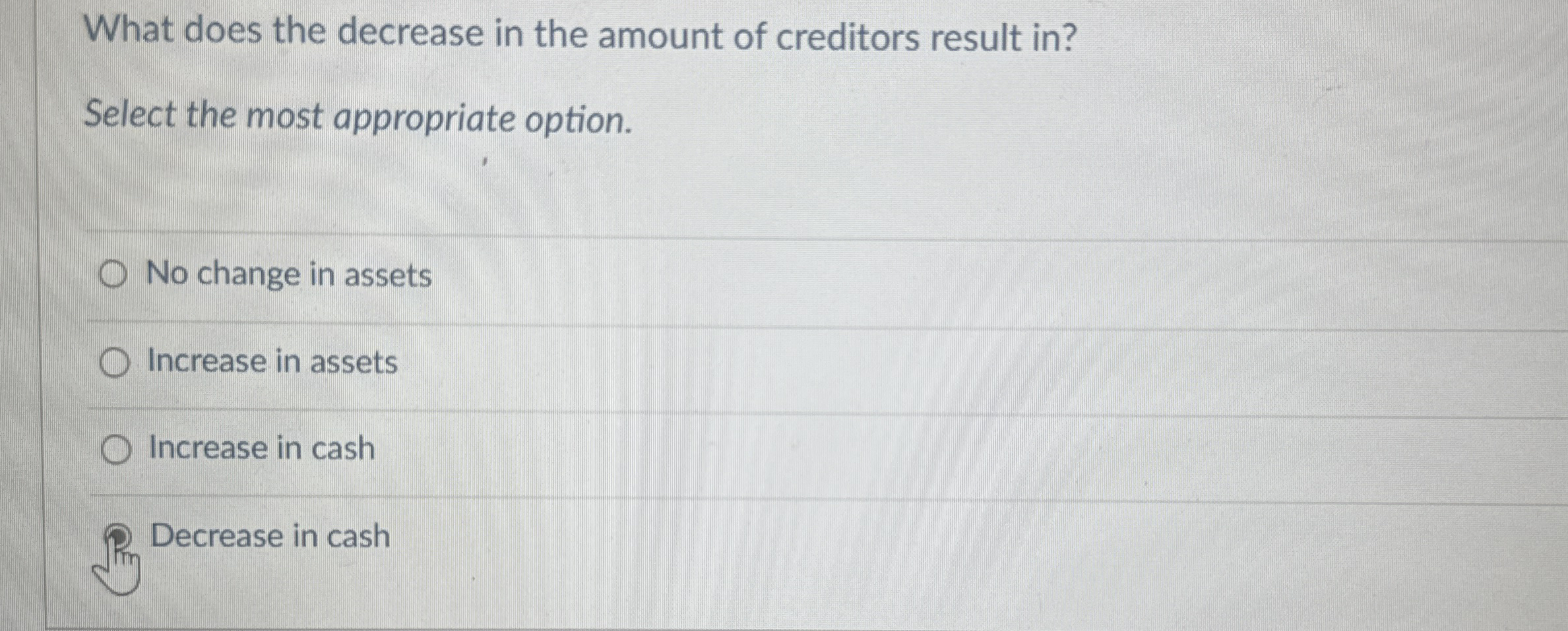  What does the decrease in the amount of creditors result in?