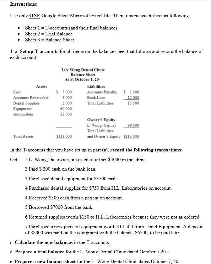  Instructions: Use only ONE Google Sheet/Microsoft Excel file. Then, rename each