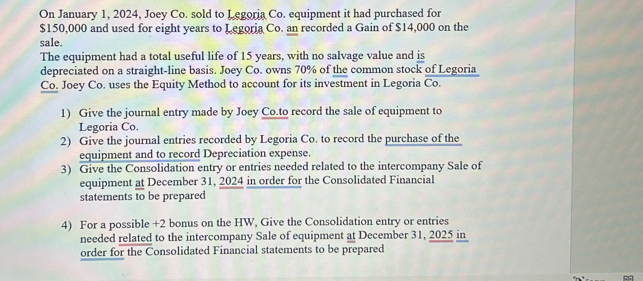  On January 1,2024, Joey Co. sold to Legoria Co. equipment it