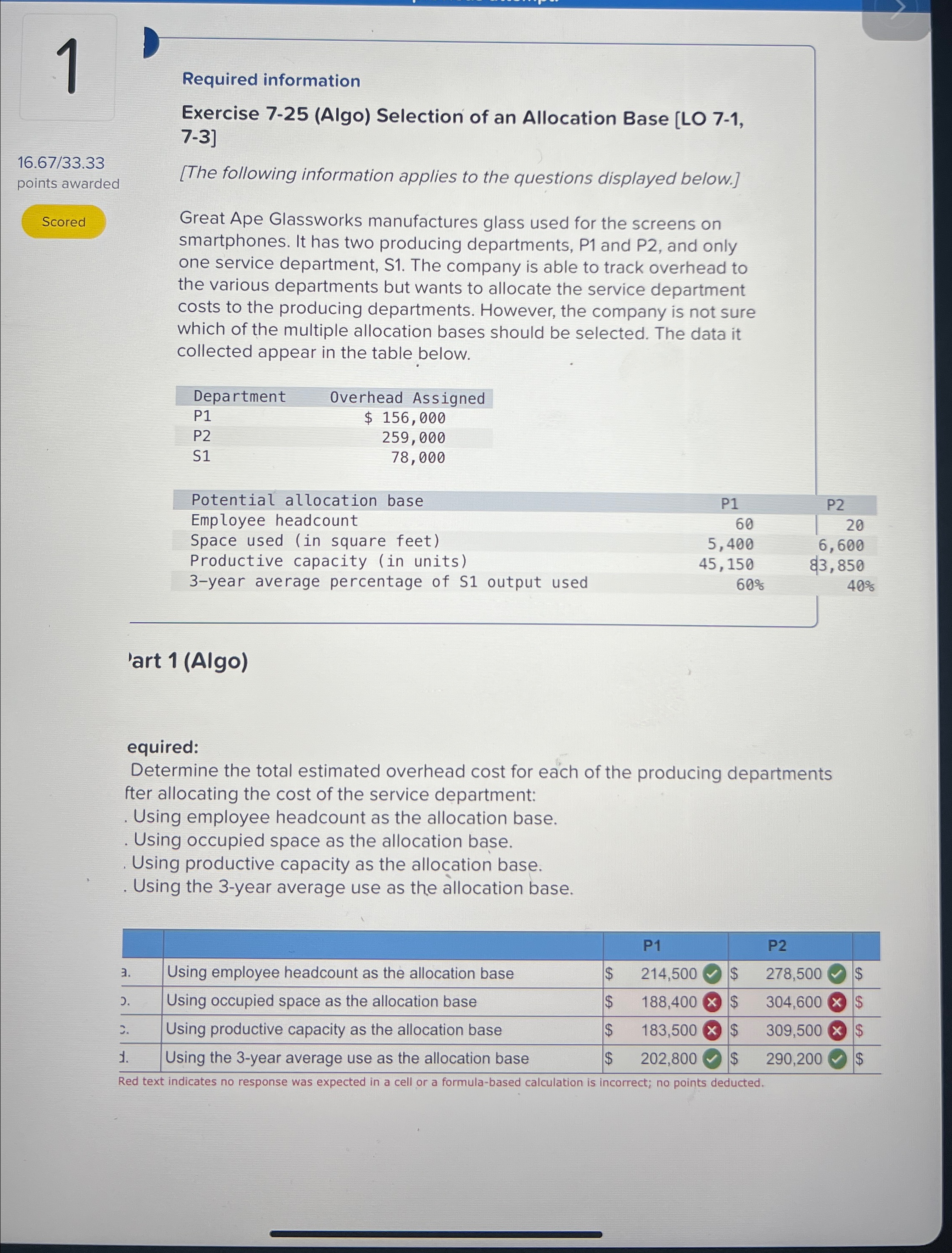  Required information Exercise 7-25(Algo) Selection of an Allocation Base [LO 7-1,