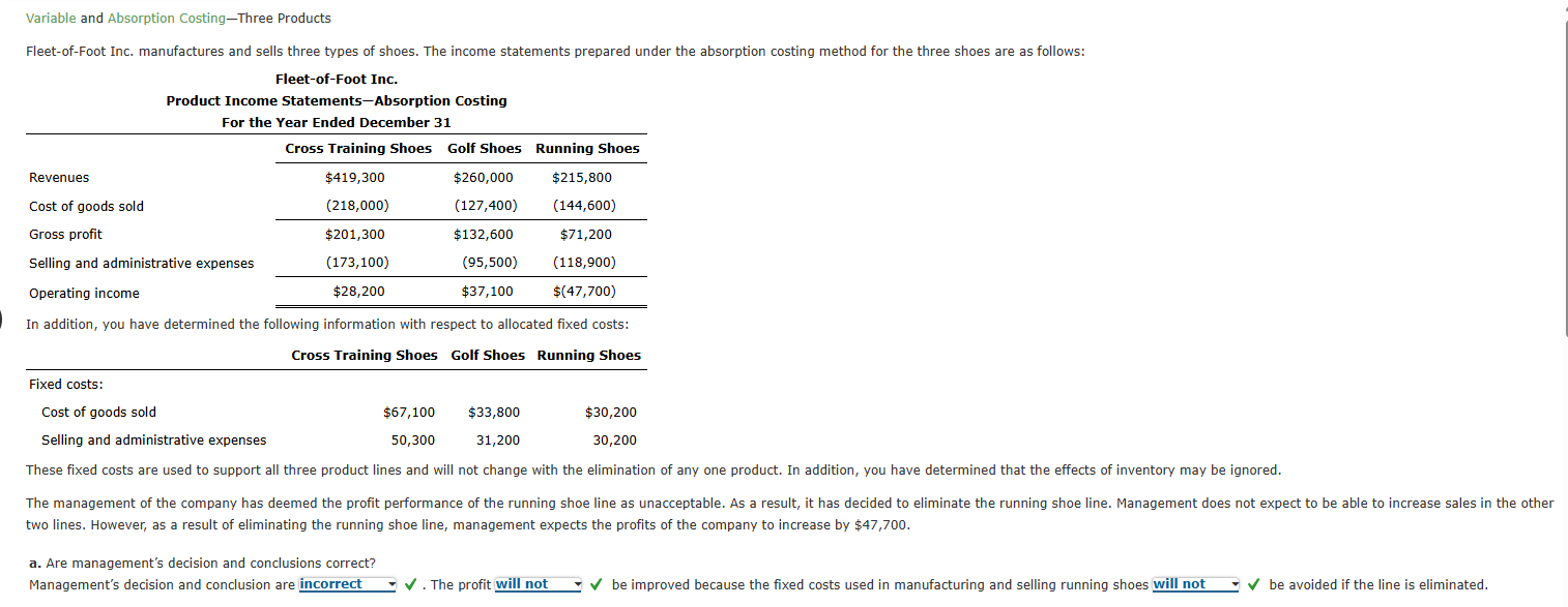  Variable and Absorption Costing-Three Products Fleet-of-Foot Inc. manufactures and sells three