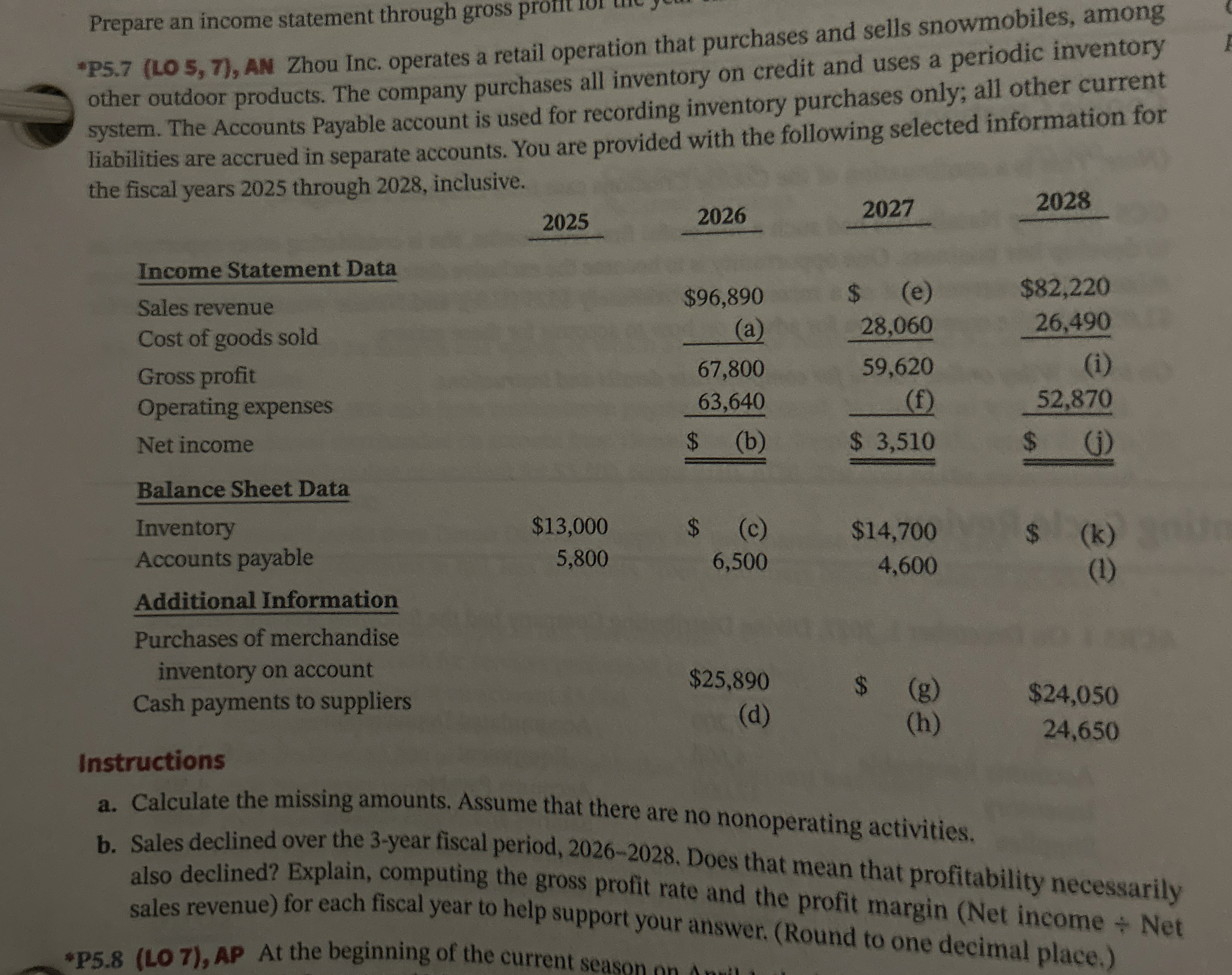  Prepare an income statement through gross *P5.7(LO 5,7), AN Zhou Inc.