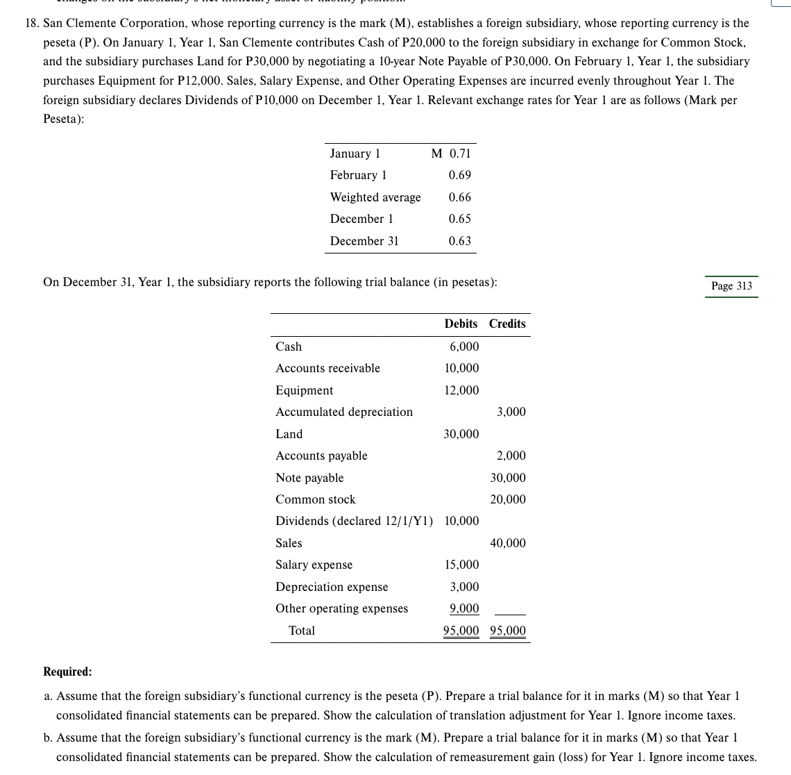  San Clemente Corporation, whose reporting currency is the mark (M), establishes