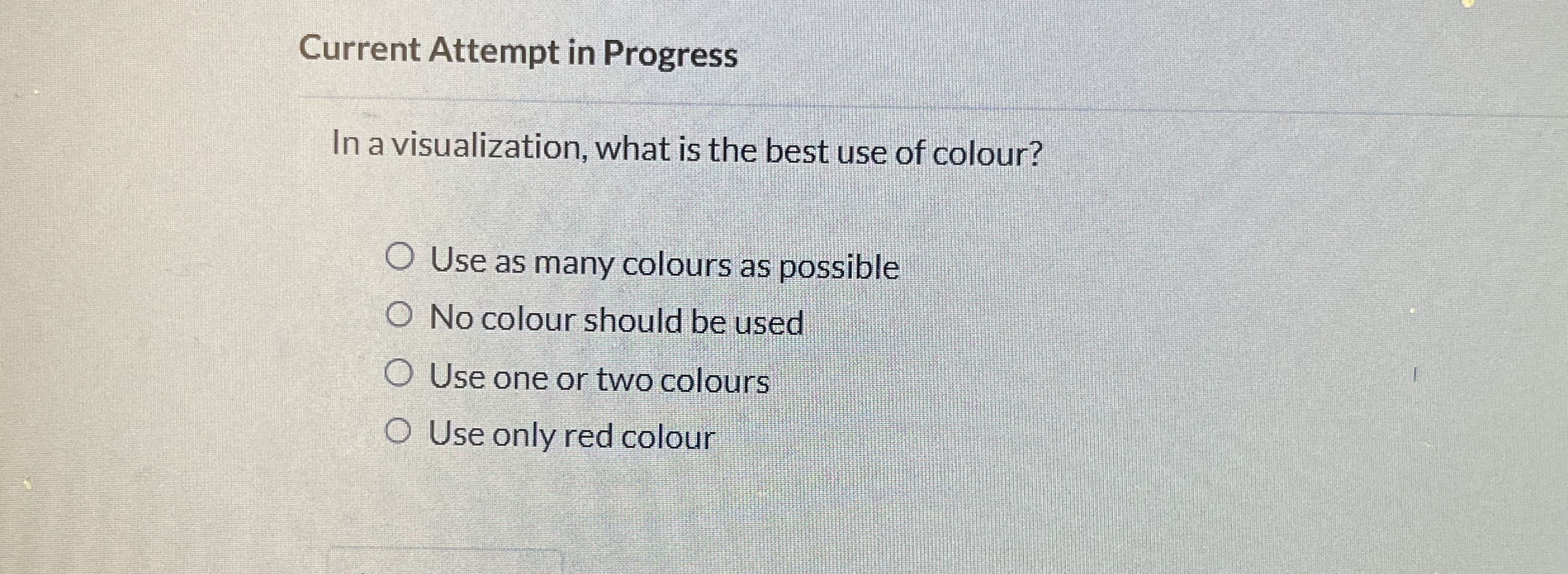  Current Attempt in Progress In a visualization, what is the best